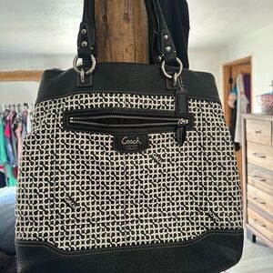 Coach white and black large purse